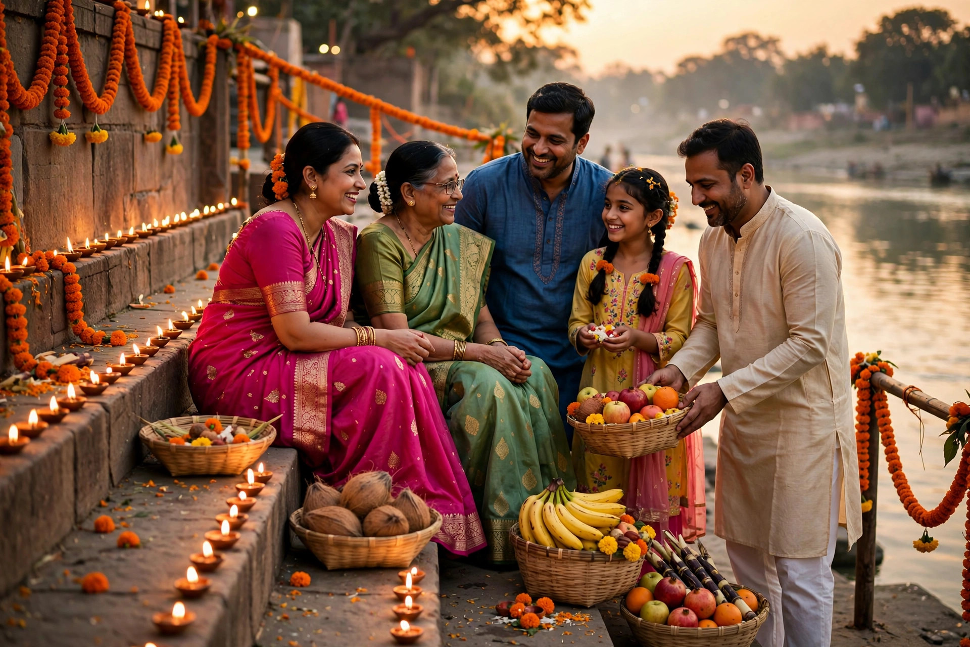 Chhath Puja Ghat Family Photo example